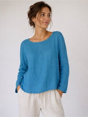 Giusy Italy Women’s Teal Linen Long-Sleeve Top sz large